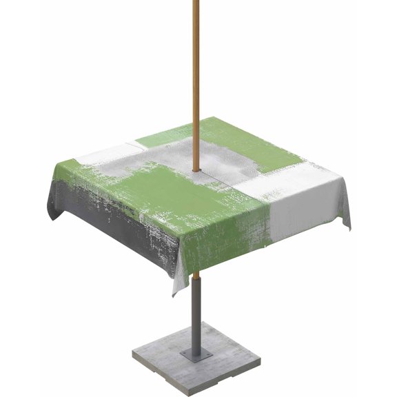 Fsddascl Sage Green Grey Outdoor Tablecloth - 60x60 Inch Square Dining Table Cover, Modern Oil Painted Geometric Abstract Waterproof Outdoor Table Cloth with Umbrella Hole & Zipper for Picnic/Patio