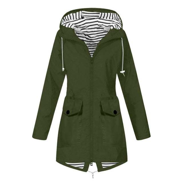 Manteau de Pluie Uni pour Femmes Extérieur Grande Taille Imperméable à Capuche Coupe-Vent Ample
