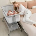 thumbnail image 1 of ANGELBLISS Cuna para bebé junto a la cama, cuna portátil fácil de plegar para bebé con ruedas, altura ajustable, colchón incluido (Beige), 1 of 5