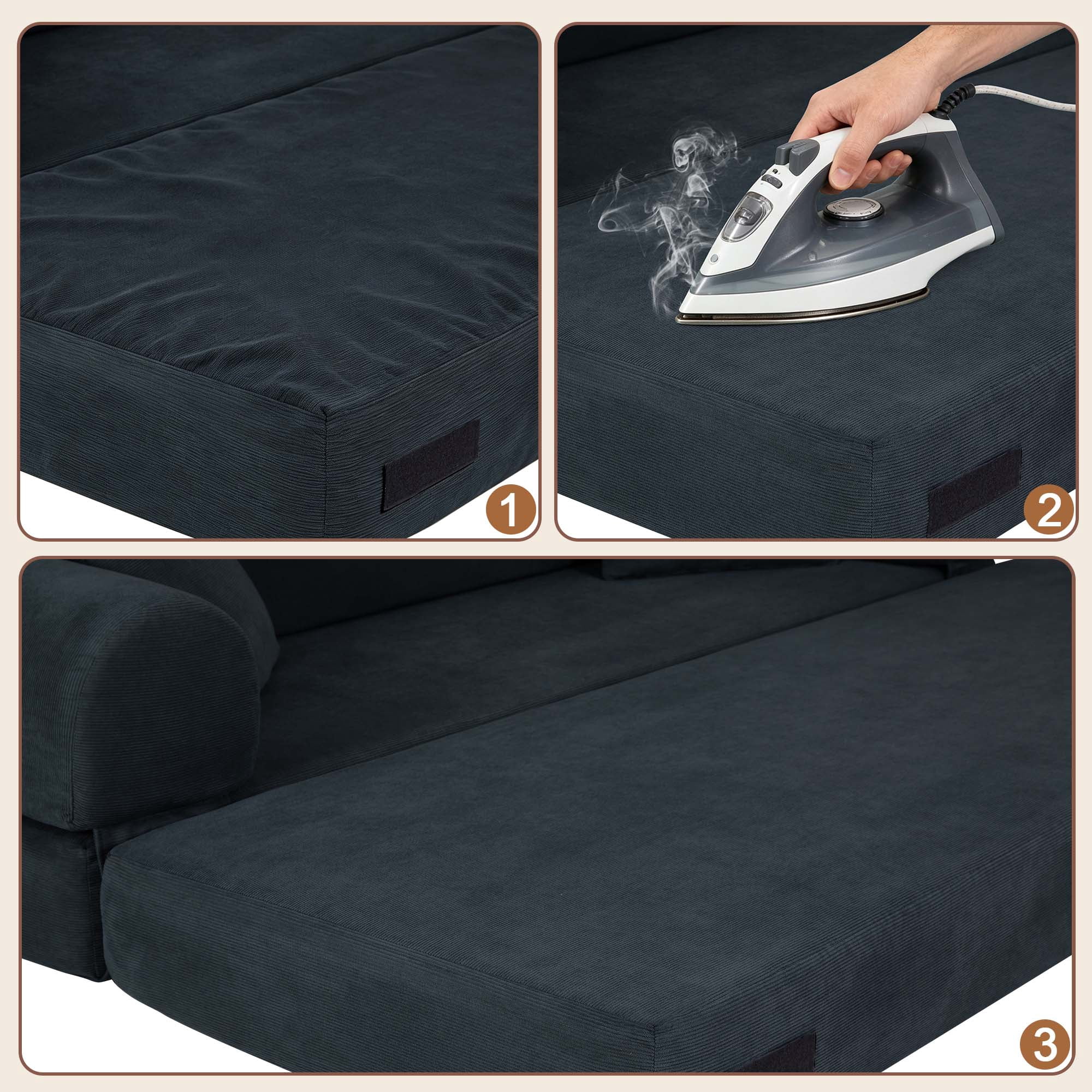 Miniyam 80" W Convertible Sofa, Boneless Couches for Living Room, Folding Sleeper Sofa Bed Queen with Pockets, Corduroy Flod Out Compressed Couch in a Box(Dark Gray)