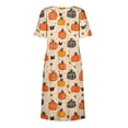 thumbnail image 6 of Women's Halloween Print Round Neck Midi Dress with Pockets Short Sleeve Loose Casual Dress Plus Size for Fall Daily Outfit Yellow XL, 6 of 6