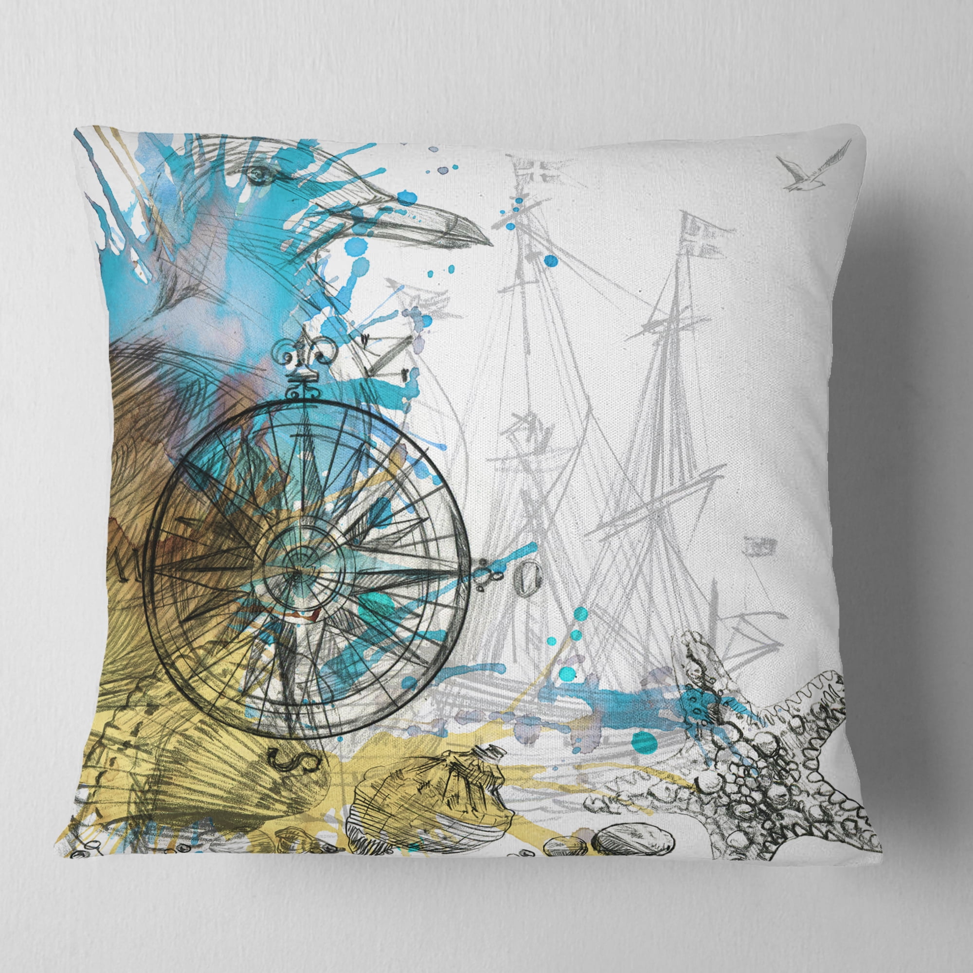 Designart Marine Background Illustration Art - Animal Throw Pillow - 16x16