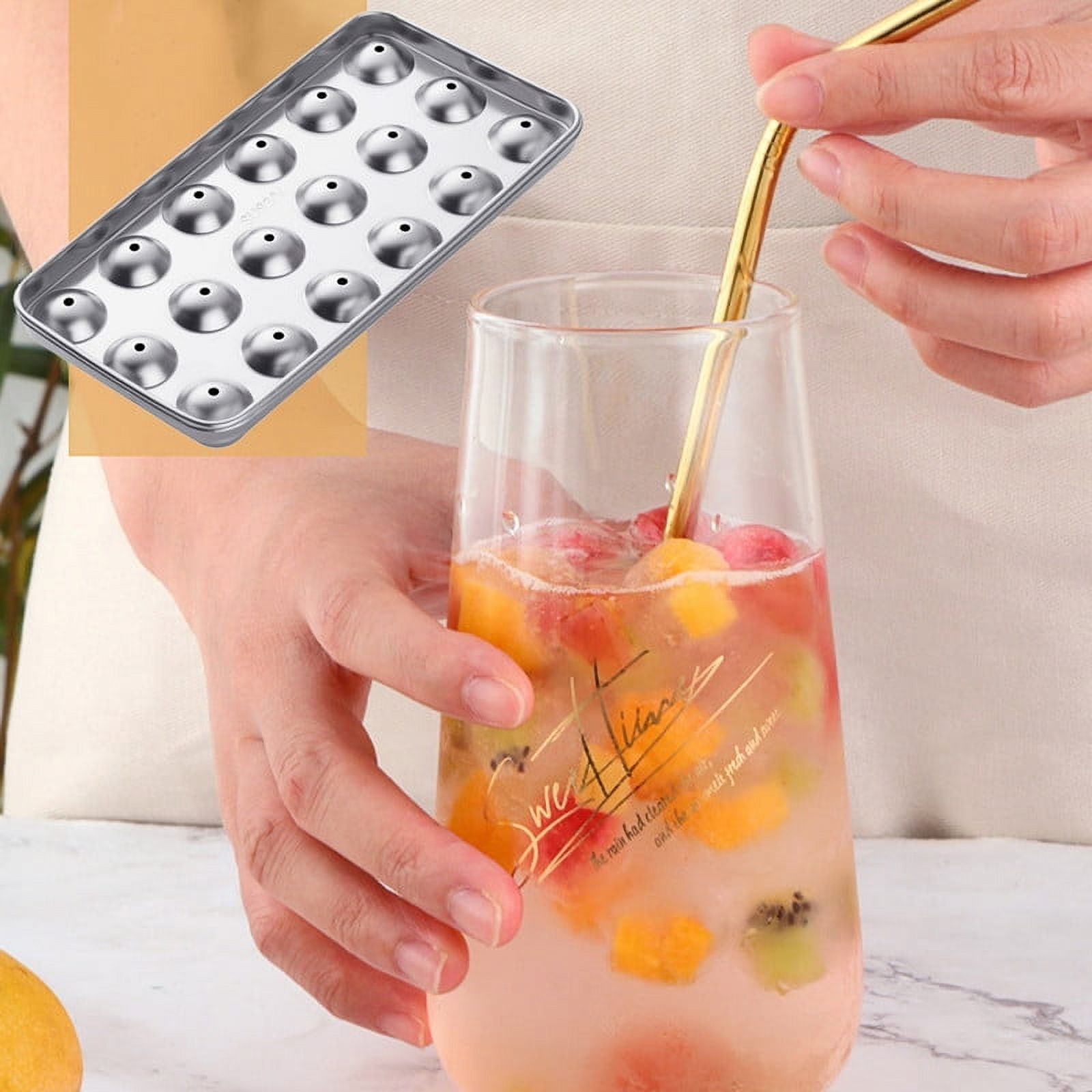 MZHICH 2 Pack Stainless Steel Ice Ball Maker with Lids for Freezer Whiskey Water