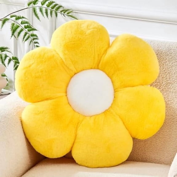 Daisy Shaped Throw Pillow - 15.7In Plush Cute Flower Seating Cushion for Sofa Couch Bed