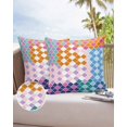 thumbnail image 6 of Pack of 2 Outdoor Pillow Covers, Retro Moroccan Texture Rainbow Modern Minimalist Geometric Waterproof Square Throw Pillowcase Cushion Decorative Pillow Covers for Couch Patio Tent, 18x18 in, 6 of 6