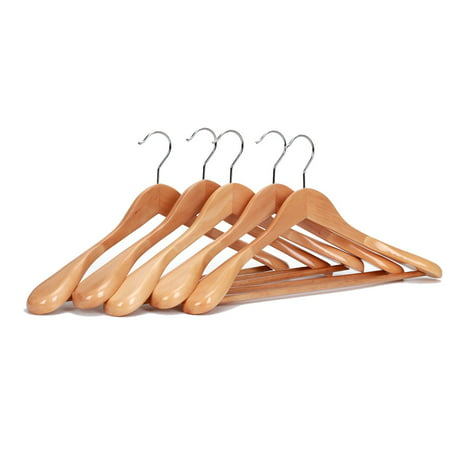 J.S. Hanger Gugertree Wooden Extra-Wide Shoulder Suit Hangers, Wood Coat Hangers Pant Hangers, Natural Finish, (Best Hangers For No Shoulder Marks)