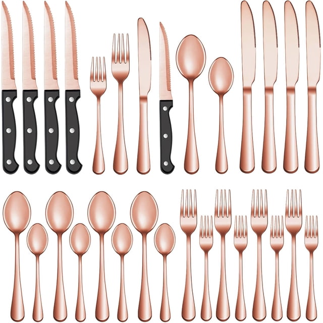 Cubiertos Rose Gold 24 piezas para 4 personas Acero Inoxidable Cubiertos con Cuchillos para Filete Cubiertos para Comedor