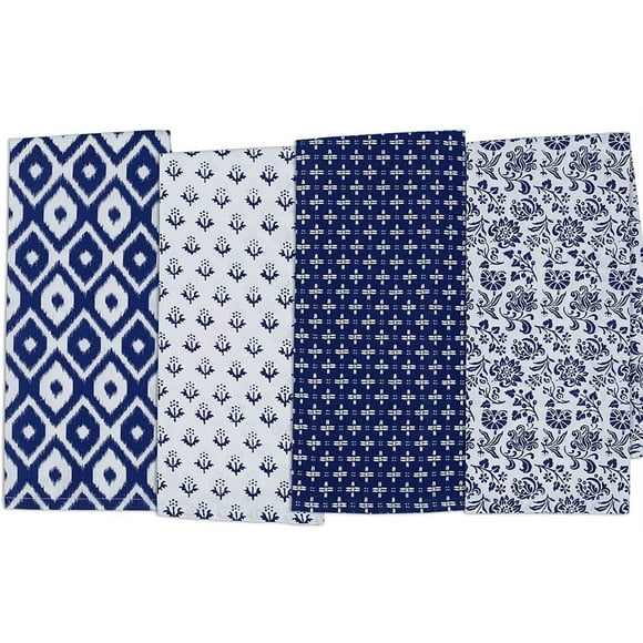Design Imports COSD35140 DII Assorted Blue Market Dishtowel (Set of 4)