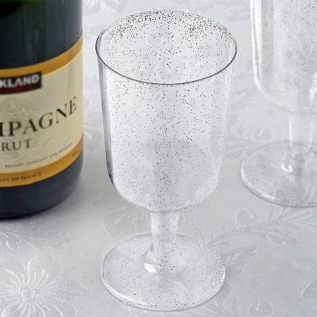 Logo Champagne Flutes BalsaCircle Glittered Clear 12 pcs 7 oz Disposable Plastic Champagne Glasses - Wedding Reception Party Catering Tableware ()