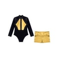 thumbnail image 3 of iiniim Kids Girls Dance Outfits Long Sleeve Shiny Rhinestones Gymnastic Leotards with Metallic Shorts Set Activewear Gold 8, 3 of 7