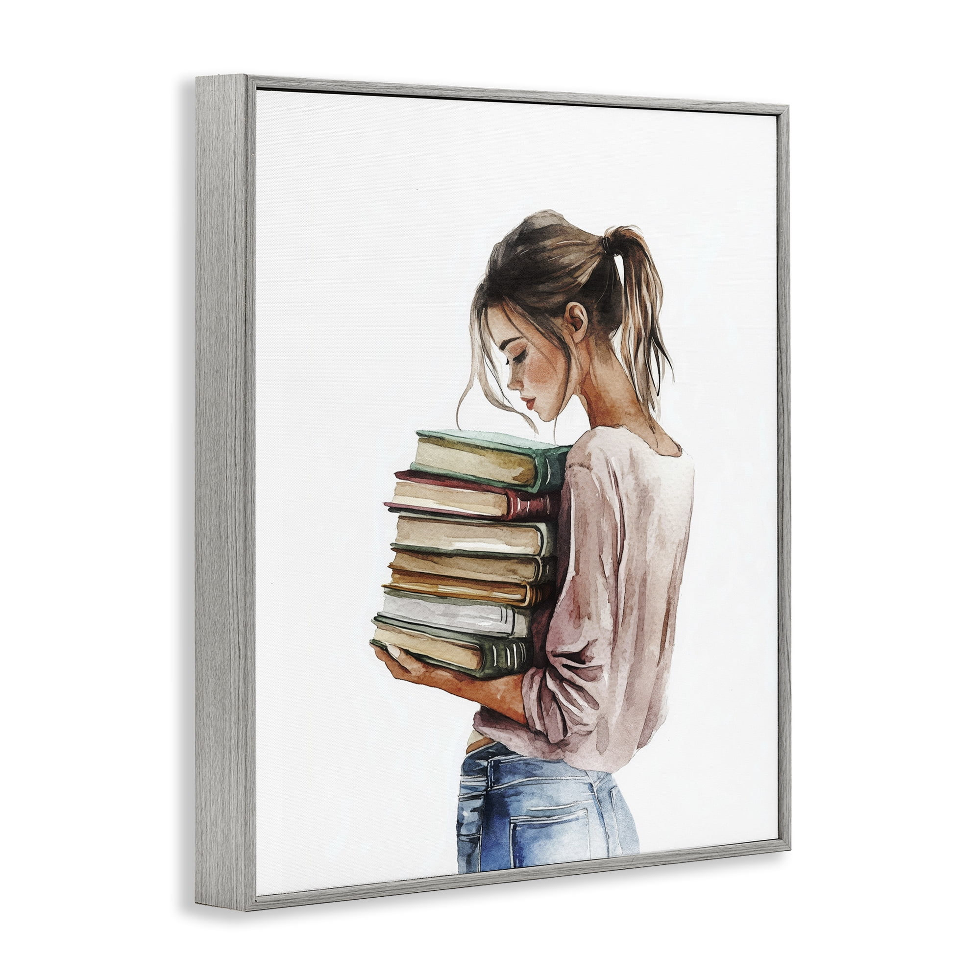 Stupell Industries Library Walk Girl Gray Framed Giclee Art, design by Svetlana Aleynikova