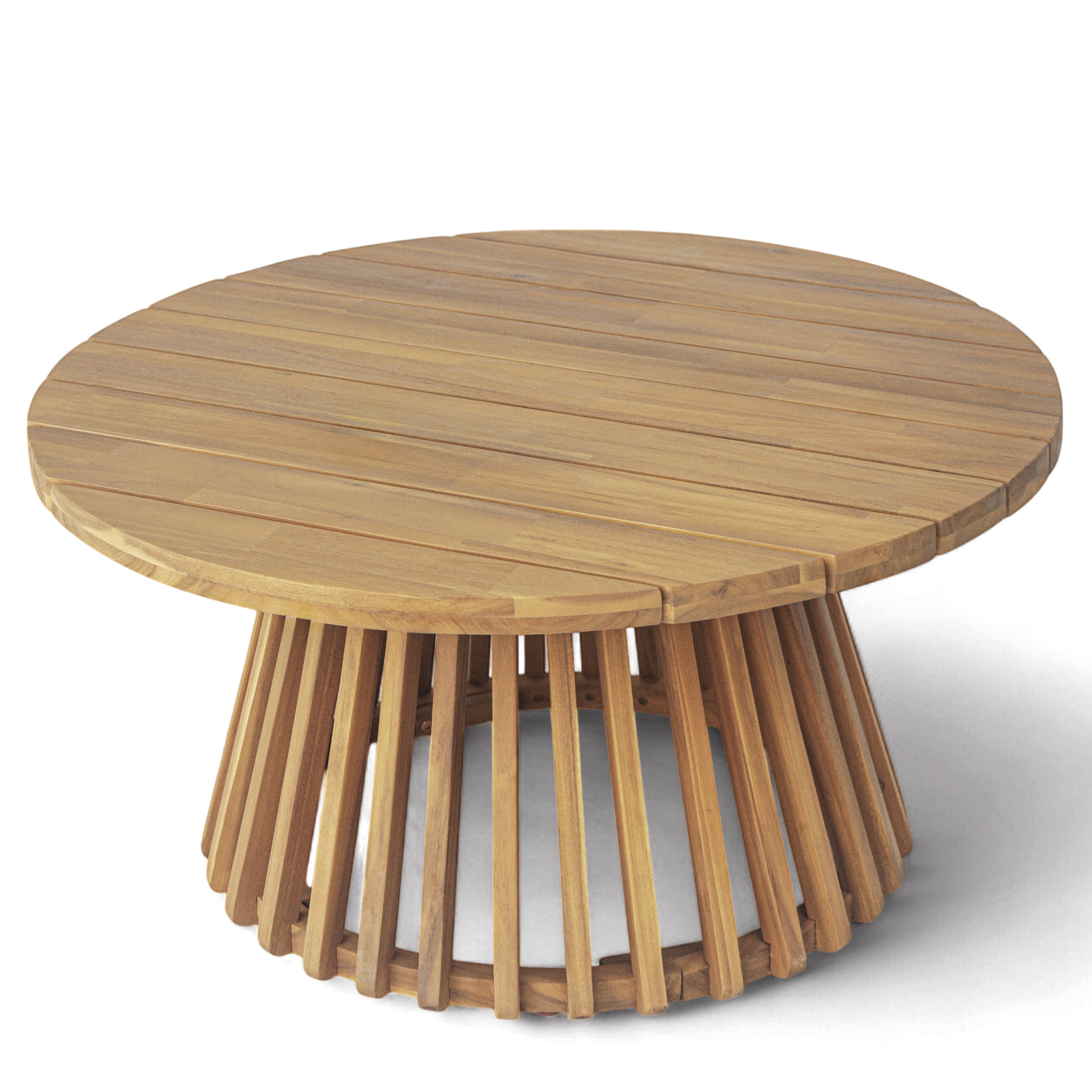 Round Coffee Table, Outdoor Acacia Wood Table for Backyard Lawn Balcony, Teak Finish
