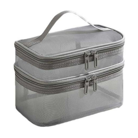 NSESSHome Double-layer Cosmetic Bag, Clear Top Compartment Makeup Bags for Women, Portable Cosmetic Case Waterproof Toiletry Bag Organizer