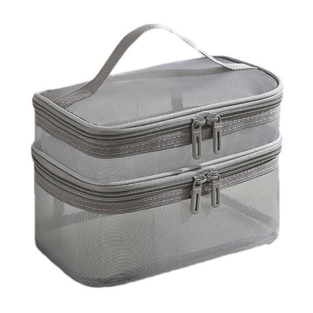 Neceser de viaje transparente de doble capa, organizador de cosméticos portátil para artículos de aseo, cosméticos, cables USB, auriculares, con asa para colgar, ideal para el baño, el hogar y
