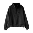 thumbnail image 6 of Hpapadks Sweatshirt for Women Quarter Zip Stand Collar Long Sleeve Solid Casual Loose Fit Tops Hoodies for Women Black XXL, 6 of 7