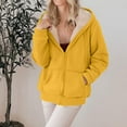thumbnail image 5 of Women's Fashion Casual Solid Color Sweatshirt Loose Zipper Cardigan Long Sleeve Hooded Jacket for Fall and Winter Casual Wear,Yellow,XL, 5 of 5