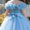 thumbnail image 4 of Girls off-Shoulder Tulle Ball Gown with Ruffles & Sequins, formal Princess Dress for 3-13 Years Old, Ideal for Birthdays & Flower Girl Events Sky Blue 3 Years, 4 of 7
