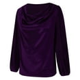 thumbnail image 6 of Women's Gold Velvet V-Neck Long Sleeve T-Shirt Fashion Casual Loose Fit Top for Autumn Winter Comfort Wear Purple XXL, 6 of 9