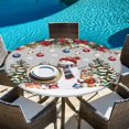 thumbnail image 6 of Grey Christmas Round Tablecloth, Fitted Table Cover with Elastic for 55"-60" Round Tables, Snowman Xmas Tree Poinsettia Balls Squirrel Table Cloth Outdoor Indoor Dinning Party Waterproof Tablecloths, 6 of 7