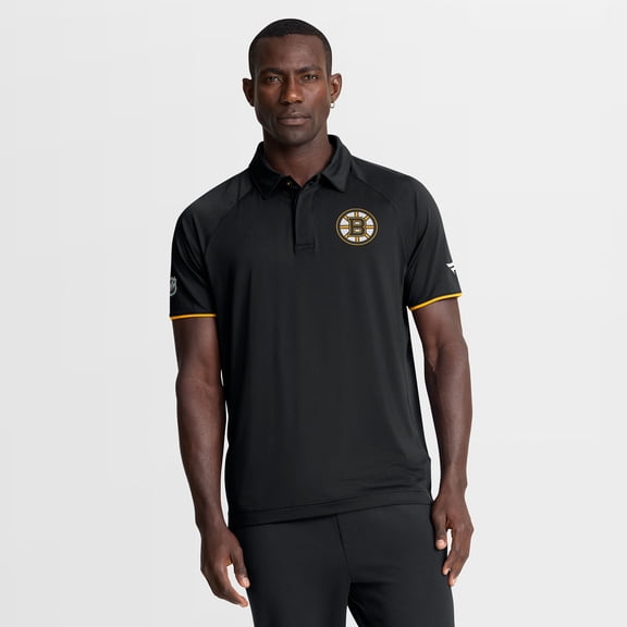Men's Fanatics Black Boston Bruins Authentic Pro Rink Raglan Polo