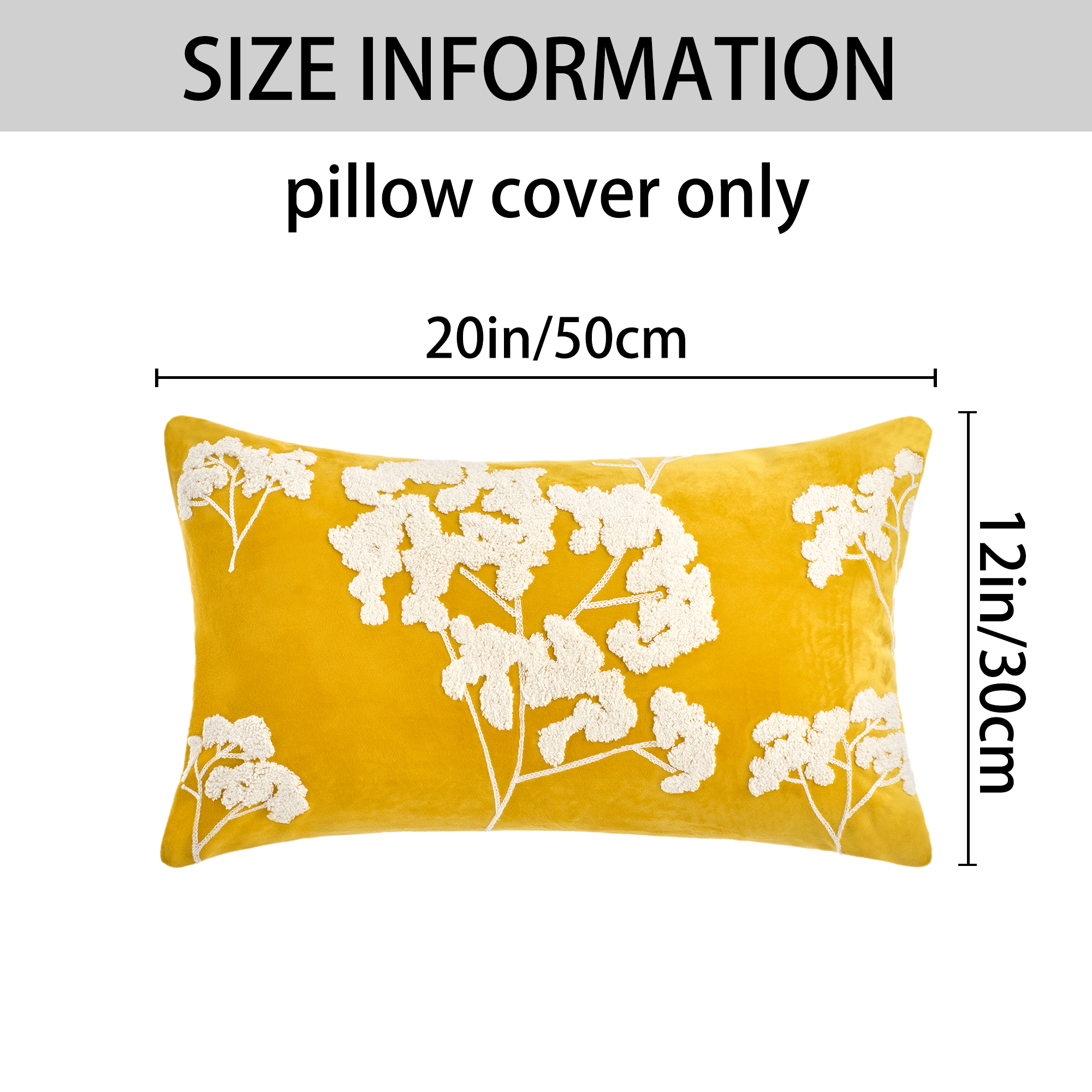 Unique Bargains Velvet Throw Pillow Covers with Blossom Pattern Pack of 2 Yellow 20" x 12"