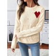 thumbnail image 4 of Women Heart Sweater Crew Neck Casual Long Sleeve Loose Fit Love Print Ribbed Knit Sweaters Pullover Top Color M, 4 of 10