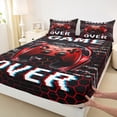 thumbnail image 3 of Manfei Game Console Twin Sheet Sets,Gamepad Gamer Twin Fitted Sheet,Red Black Hexagon Flat Sheet For Kids,Super Cozy Room Decor,3pcs, 3 of 7