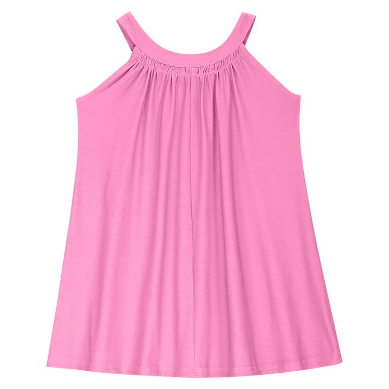 casual pink dresses juniors MIXUE Girls Casual Dresses Juniors Summer Chiffon Solid Color Crew Neck Ruffle Sleeveless Elegant A Line Party Dress Daily-Wear,Pink,15-16 Years
