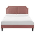 thumbnail image 4 of Twin Bed Nailhead Trim Dusty Pink Velvet Tapered Wood Legs, 4 of 7