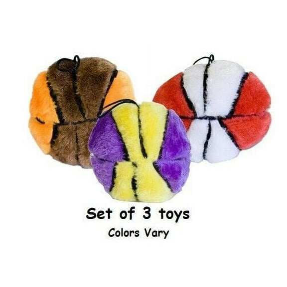 Plush Basketball Dog Toys Squeaker Sport Balls Assorted Colors 4.5" Set of 3