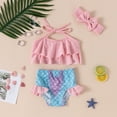 thumbnail image 7 of Esaierr Toddler Baby Girls 3 Piece Swimsuits Bikini Set Bathing Suit With Hairbands Newborn Girls Fish Scale halter Bathing Suit Outfit for 6 months-5 years, 7 of 7