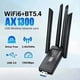 thumbnail image 2 of Tarjeta de Red WiFi de 1300 Mbps, 2,4 G/5 GHz, WiFi6, Bluetooth 5.4, Dongle AX1300 USB de 4 Antenas, Receptor Inalámbrico para PC y Portátil., 2 of 5