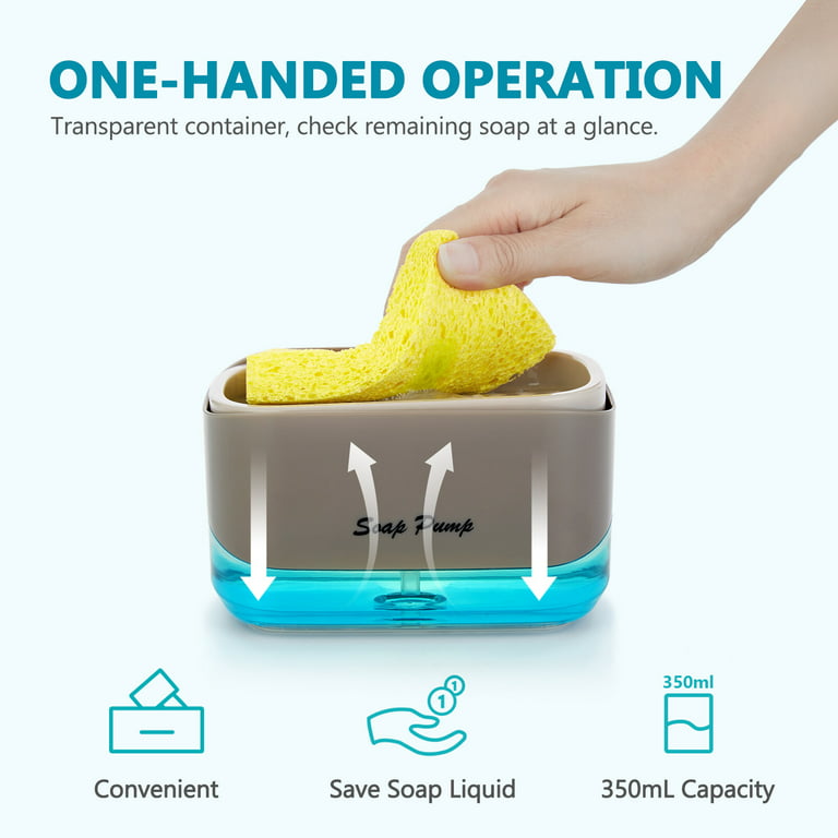 OMAIA 2-in-1 Dish Soap Dispenser with Sponge Holder - Dishwashing Liquid Dispenser for Kitchen - Smart Kitchen Gadgets 2023 - Sink Countertop