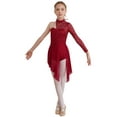 thumbnail image 2 of TSSOE Kids Girls One Shoulder Long Sleeve Ballet Dance Lyrical Dress Leotards Skirted Modern Contemporary Dancewear Burgundy 10, 2 of 7