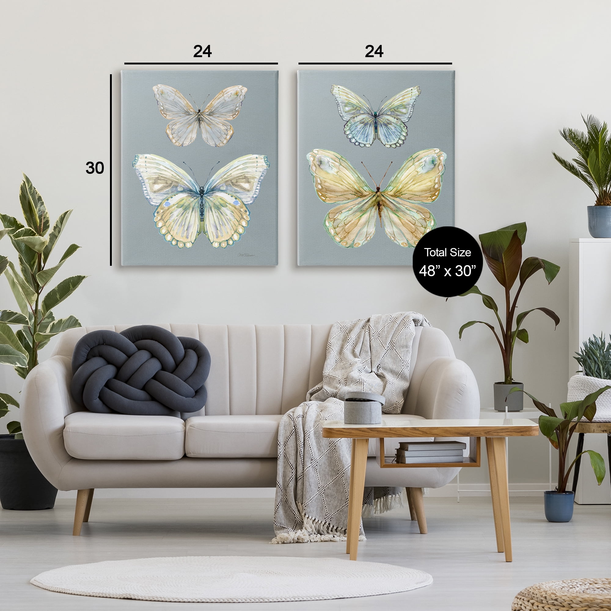 Stupell Industries Butterfly Pairs over Slate 2 Piece Canvas Wall Art Set, design by Carol Robinson
