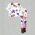 thumbnail image 4 of CCRFTGI 4th of july Outfits for Children Girls 10-12 Cute 1776 2 Piece Outfits American Flag Stars Striped Oversized T Shirts and Leggings Elastic Waist Freedom Sets for Girls Beige 9-10 Years, 4 of 5