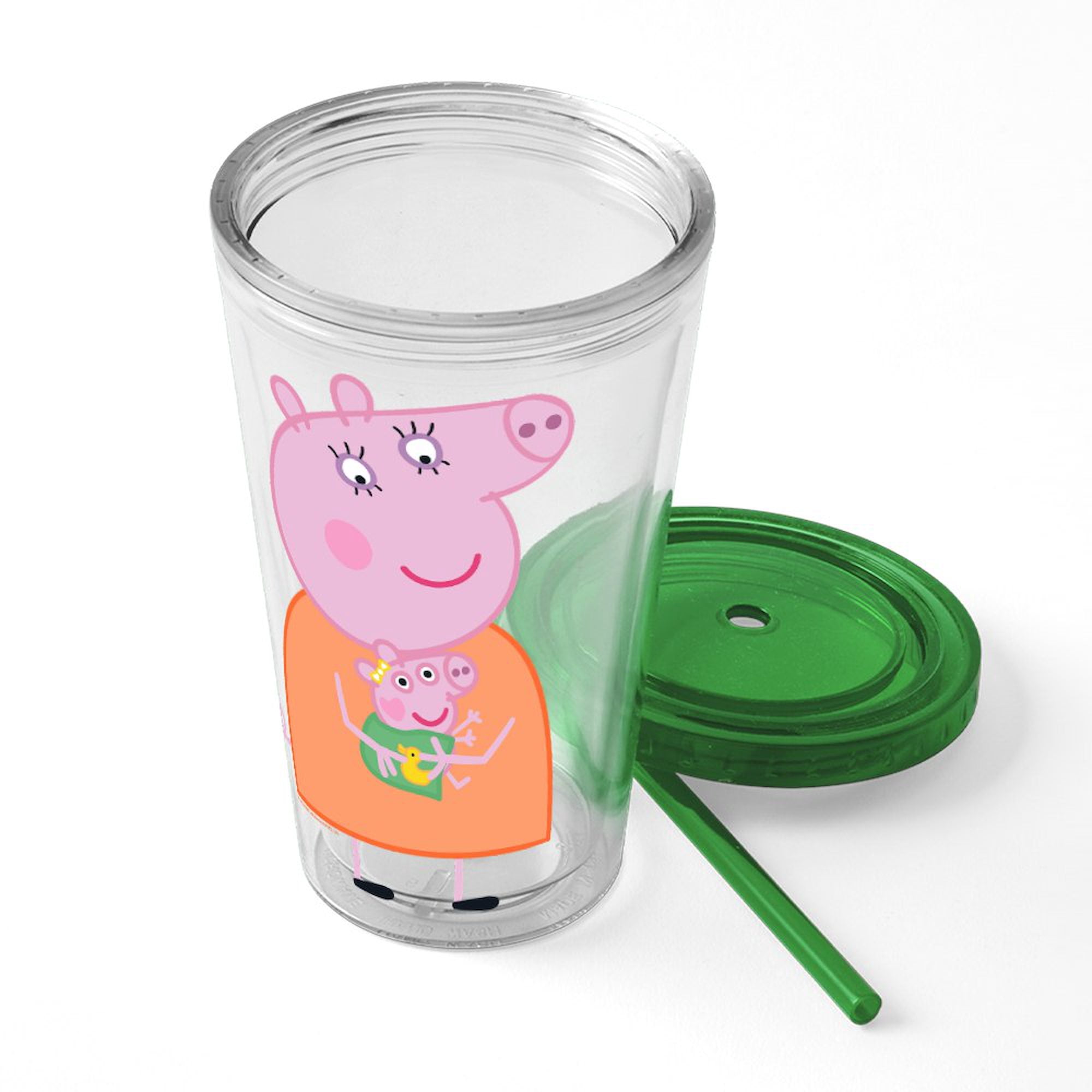 CafePress - Peppa Pig: Holding Baby - 16 Ounce Classic Clear Insulated Double Wall Tumbler Cup with Lid Straw , Reusable
