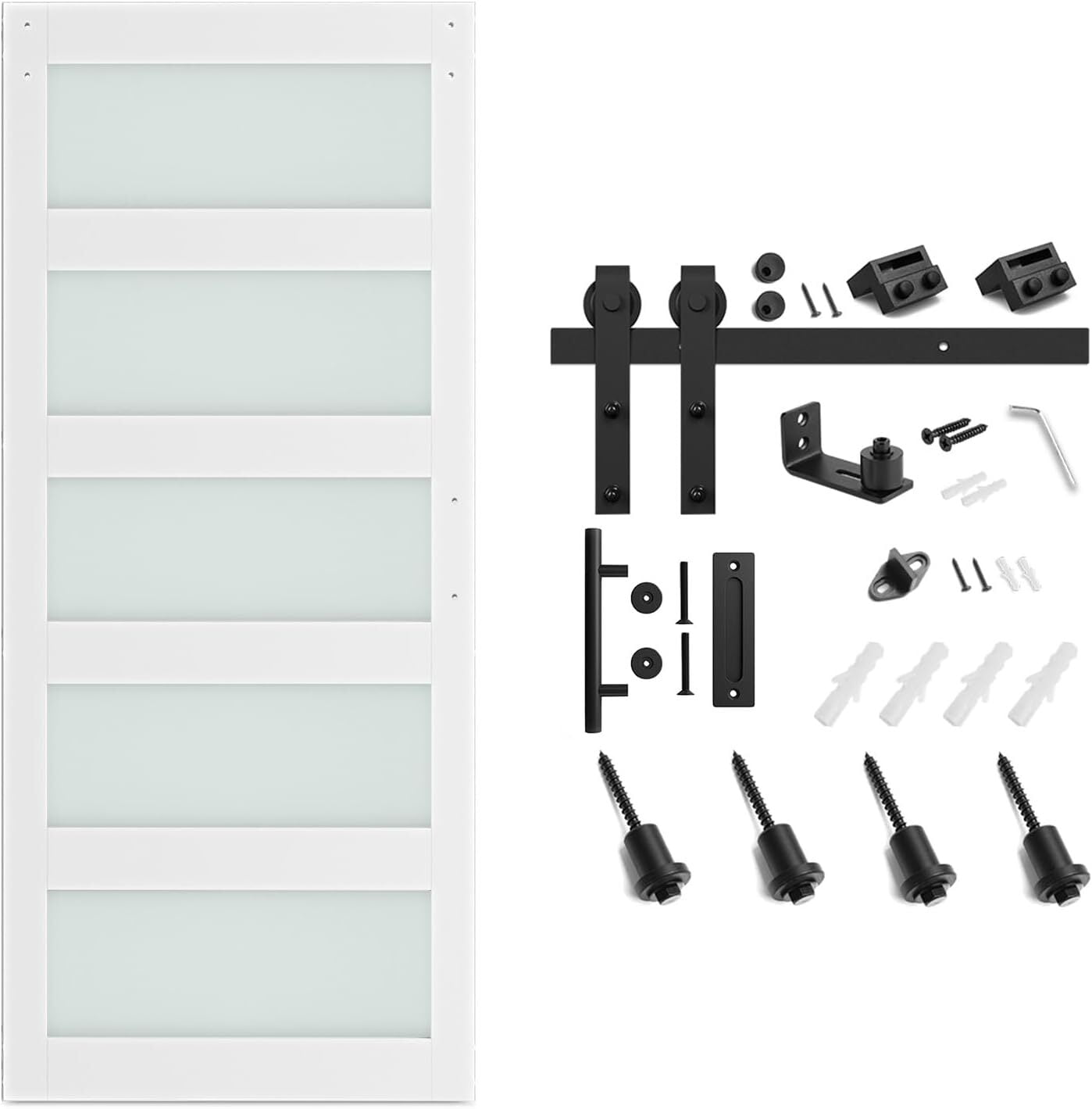 Easy4Home 36"x 84" Glass Sliding Barn Door With 6.6ft Sliding Door Hardware Kit & Handle Pre-Drilled
