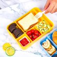 thumbnail image 5 of Lonchera para niños con compartimentos, lonchera de 1330 ml para niños, caja de refrigerio a prueba de fugas con 6 compartimentos, cubiertos aptos para microondas (azul/amarillo), 5 of 5