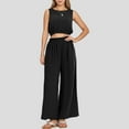 thumbnail image 2 of Conjunto informal de dos piezas para mujer con cuello redondo, sin mangas, cintura alta y pernera ancha - Top con dobladillo elástico - Pantalones de corte holgado - Versátil para looks informales, 2 of 4