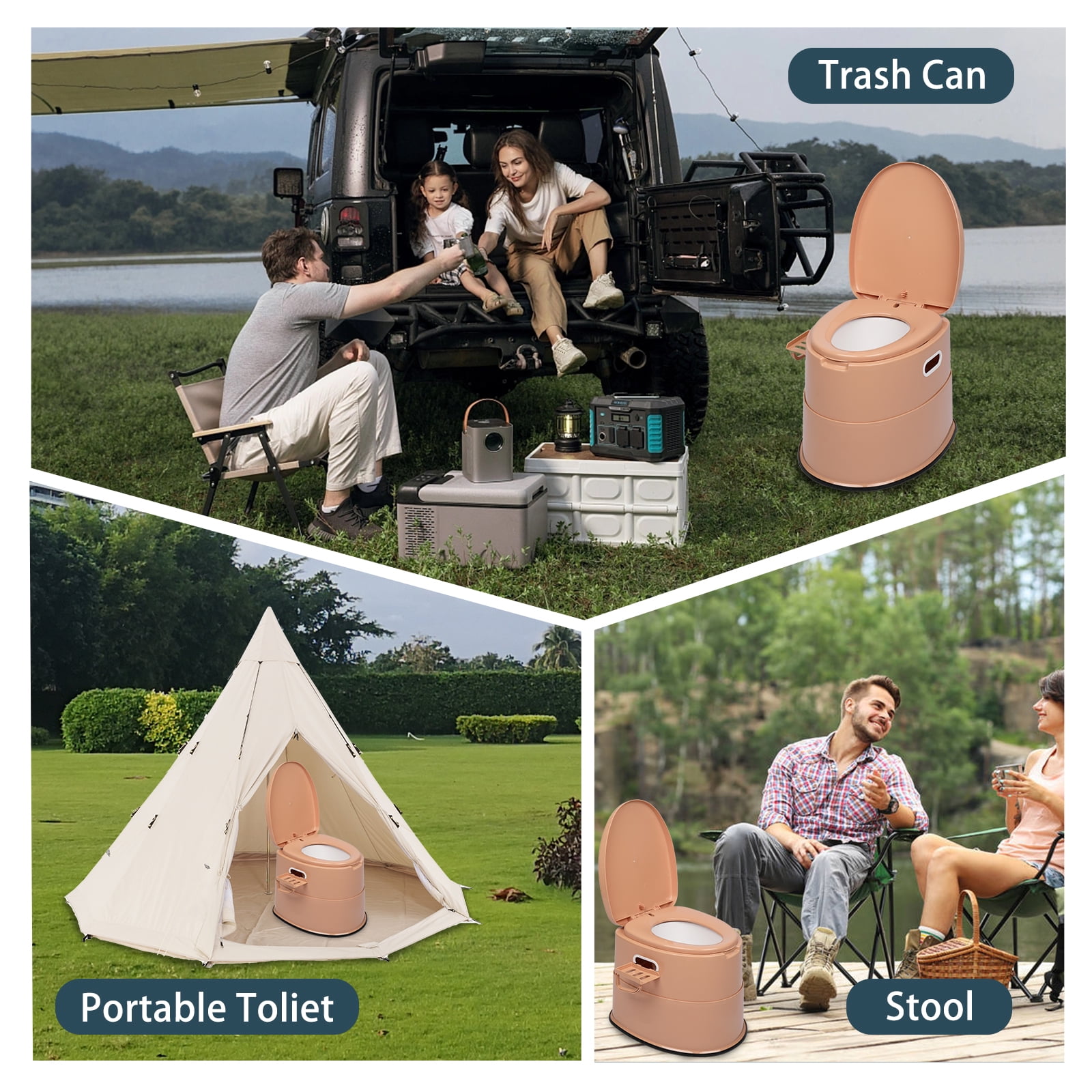Zimtown Camping Toilet with Detachable Bucket and Toilet Paper