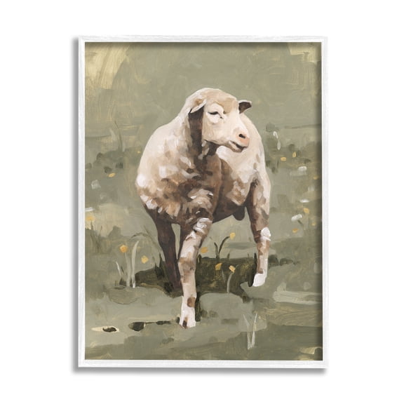 Stupell Industries Impressionistic Spring Sheep Grazing Grassy Farm Field Graphic Art White Framed Art Print Wall Art, 11x14, by Emma Caroline