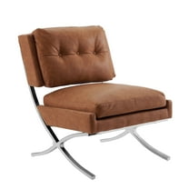 Art Leon Atrium Bounded Faux Leather Accent Chair Upholstered Cognac