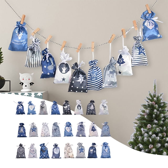 Bolsas para calendario de adviento de Navidad, 24 bolsas para obsequios navideños, juego de calendario de adviento de bricolaje para 2024, bolsas reutilizables para calendario de cuenta regresiva