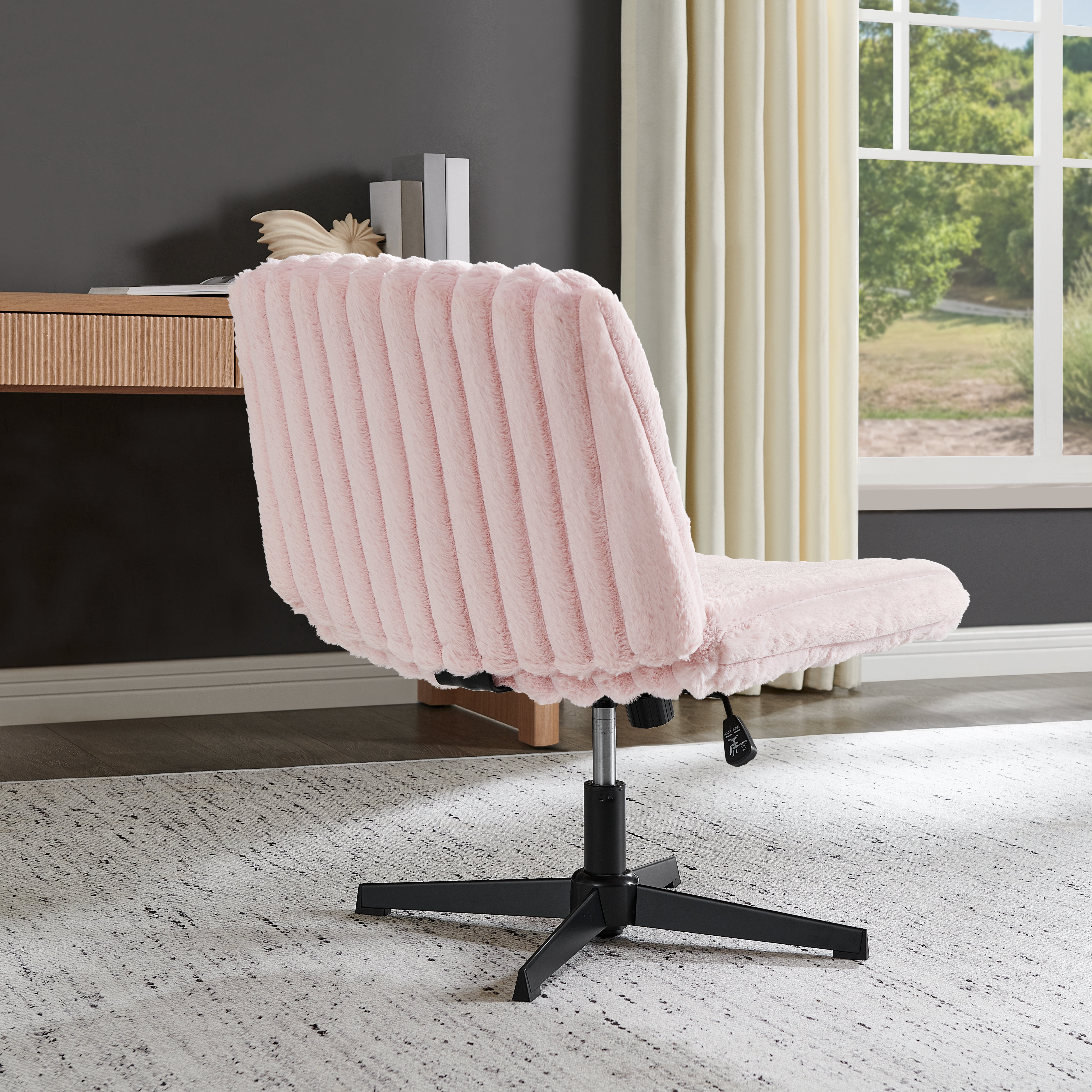 Roundhill Blynn Adjustable Swivel Criss Cross Chair, Wide Seat Office Chair Vanity Chair, Pink