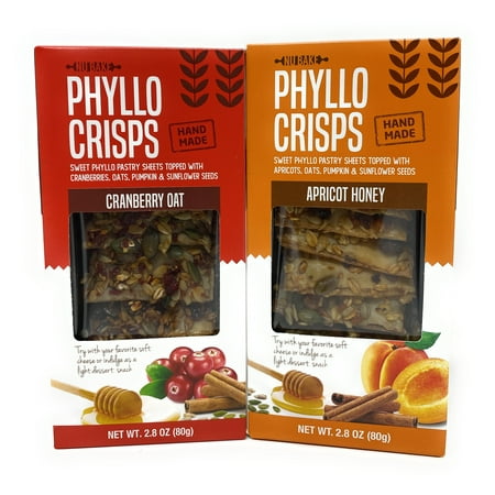 Phyllo Crisps Pastry Dough Sheets Crisp Snack Variety Bundle - Cranberry Oat Crisps Apricot Honey 2 Pk - 2.8 oz