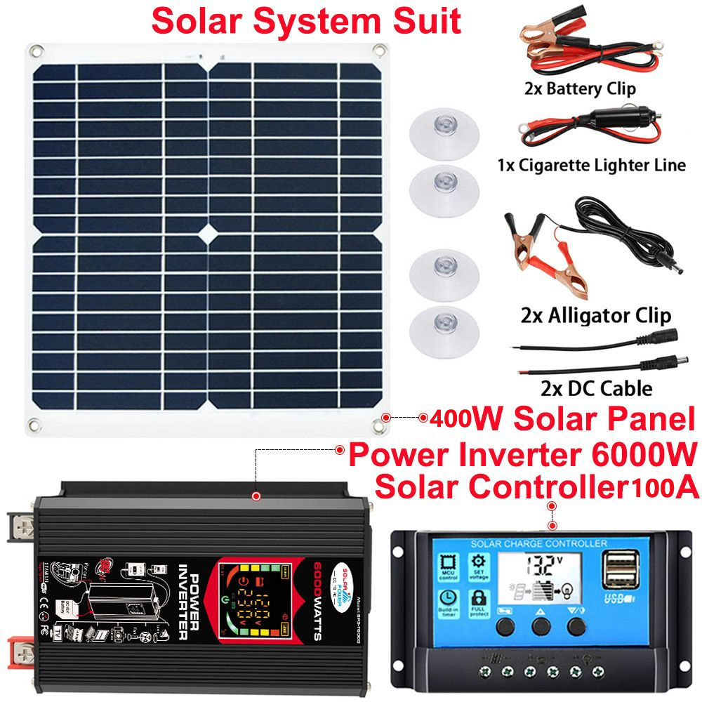 Xhy Solar Panel Kit 400W with Controller and Power Inverter Battery Charger Maintainer for Boat Car RV Motorcycle Marine Automotive
