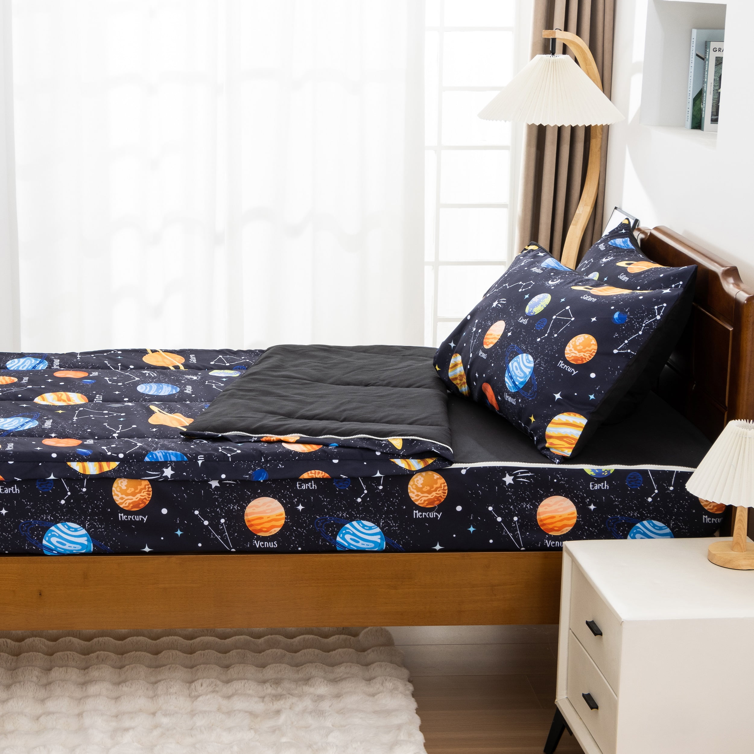 Btargot Galaxy Space Zipper Comforter Set Twin for Kids Boys Planet Constellation Bedding Set