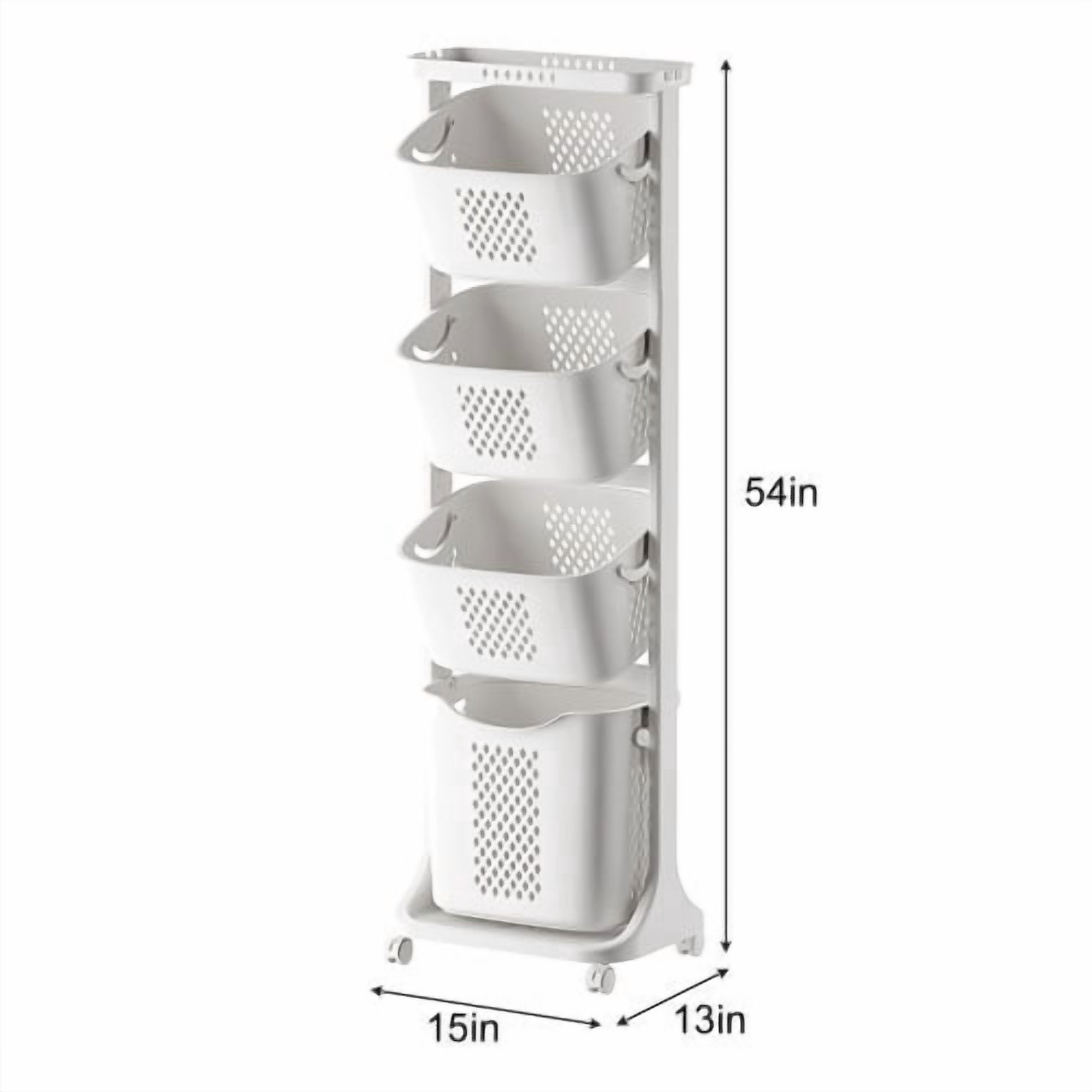 4-Tier Rolling Laundry Hamper Sorter with Wheels, Removable Laundry Basket Storage Organizer, Laundry Cart for Dirty Clothes Storage in Bathroom & Bedroom, White
