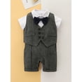 thumbnail image 4 of Infant Newborn Baby Boys Jumpsuit Set 3M 6M 9M 12M 18M 24M Gentleman Short Sleeve Romper + Gilet + Hat Summer Outfit, 4 of 10